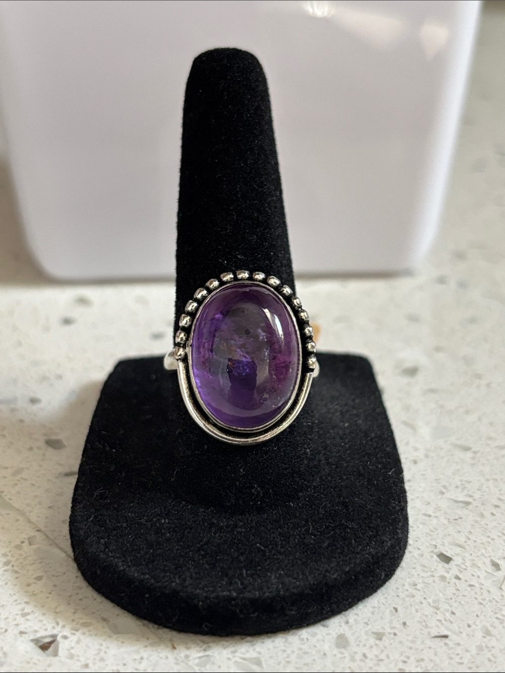 Silver Amethyst Gemstone Ring Size 8